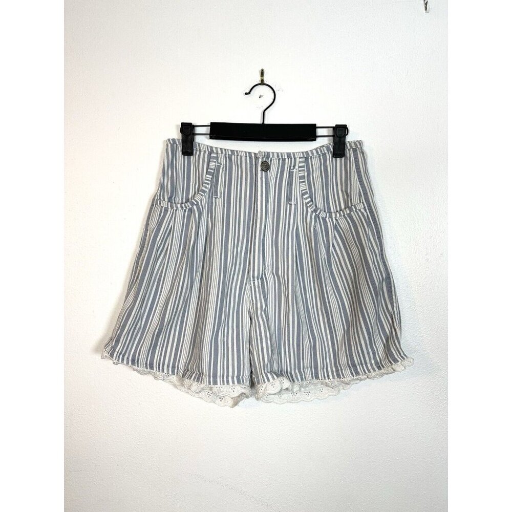 Vintage‎ 80s Gitano High Rise Blue White Striped Shorts 9 Eyelet Lace Retro Y2k